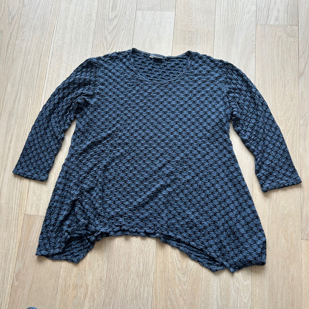 Y2K Tianello Popcorn Lagenlook Tunic XL Made in USA‎ Blue Textured Top Vintage